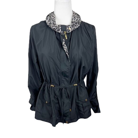 Princess Cruises Jacket Women Large Black Animal Print Packable Windbreaker - Picture 1 of 16